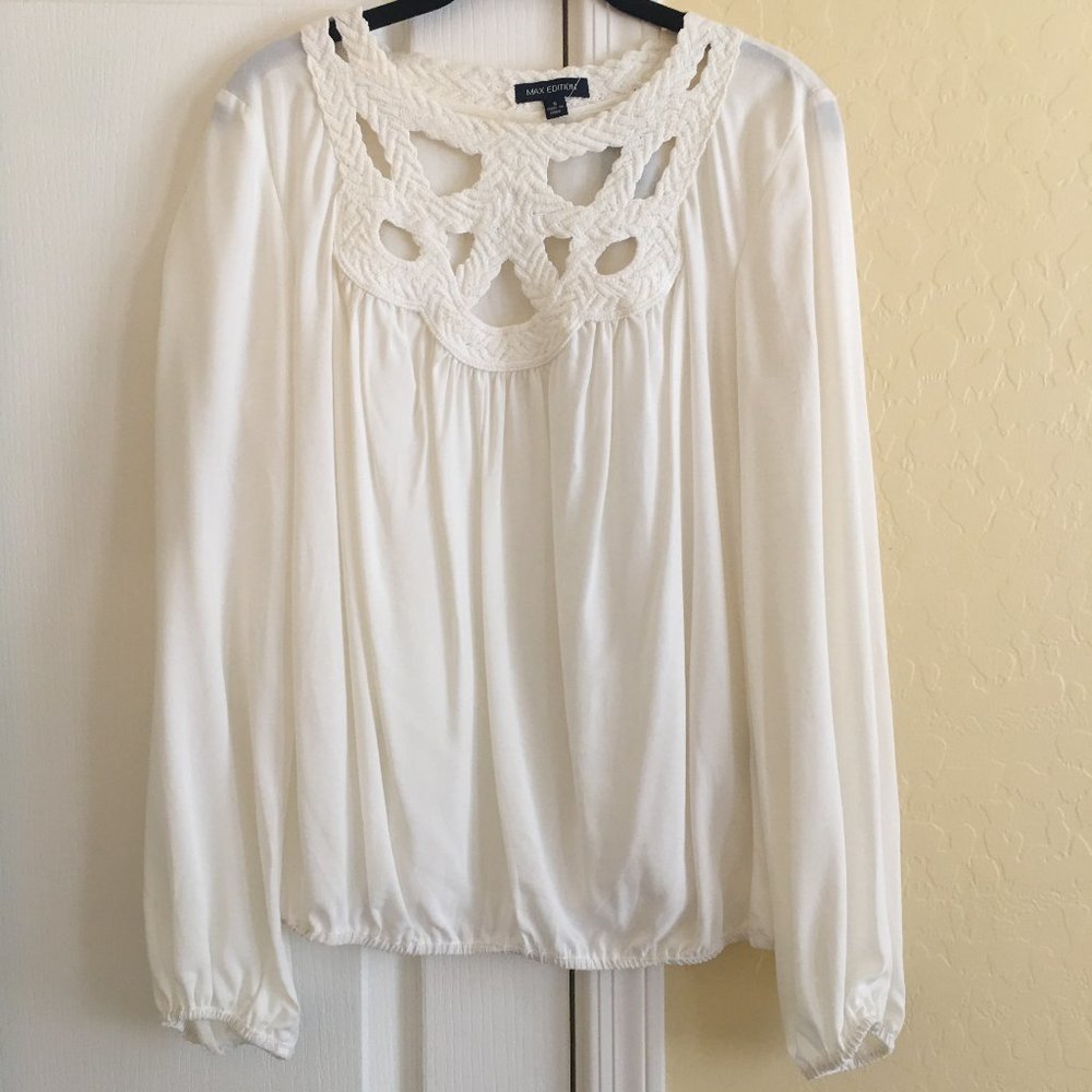 Max Edition Long Sleeve White Blouse, Size S